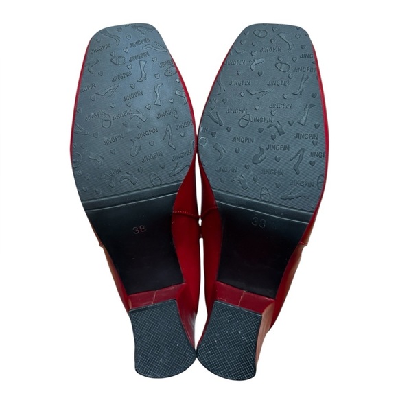 NWOT, Jingpin, Red Ankle Boots – Size 38 – Square Toe, Block Heel - Picture 6 of 9